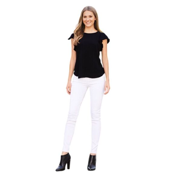 Kate Spade Broom Street Black Flutter Fringe Sleeve Top Size S - Picture 1 of 8